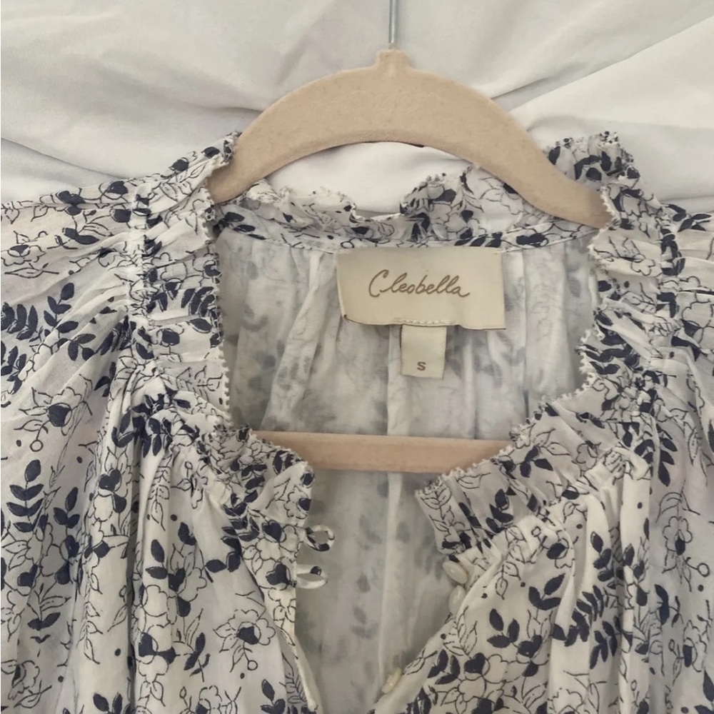 Cleobella Blue White Floral Cotton Puff Sleeve Nevah Mini Size Small Sundress - Picture 5 of 9